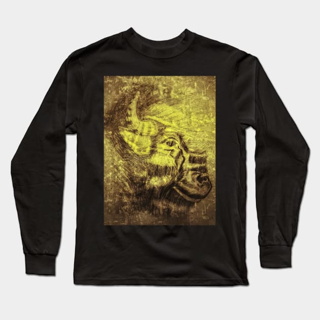 Buffalo head in grunge Long Sleeve T-Shirt by Matt Starr Fine Art